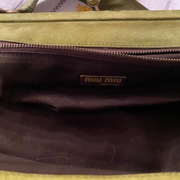 Miu Miu green/brown leather and suede kiss lock frame vintage purse clutch - Picture 4 of 15